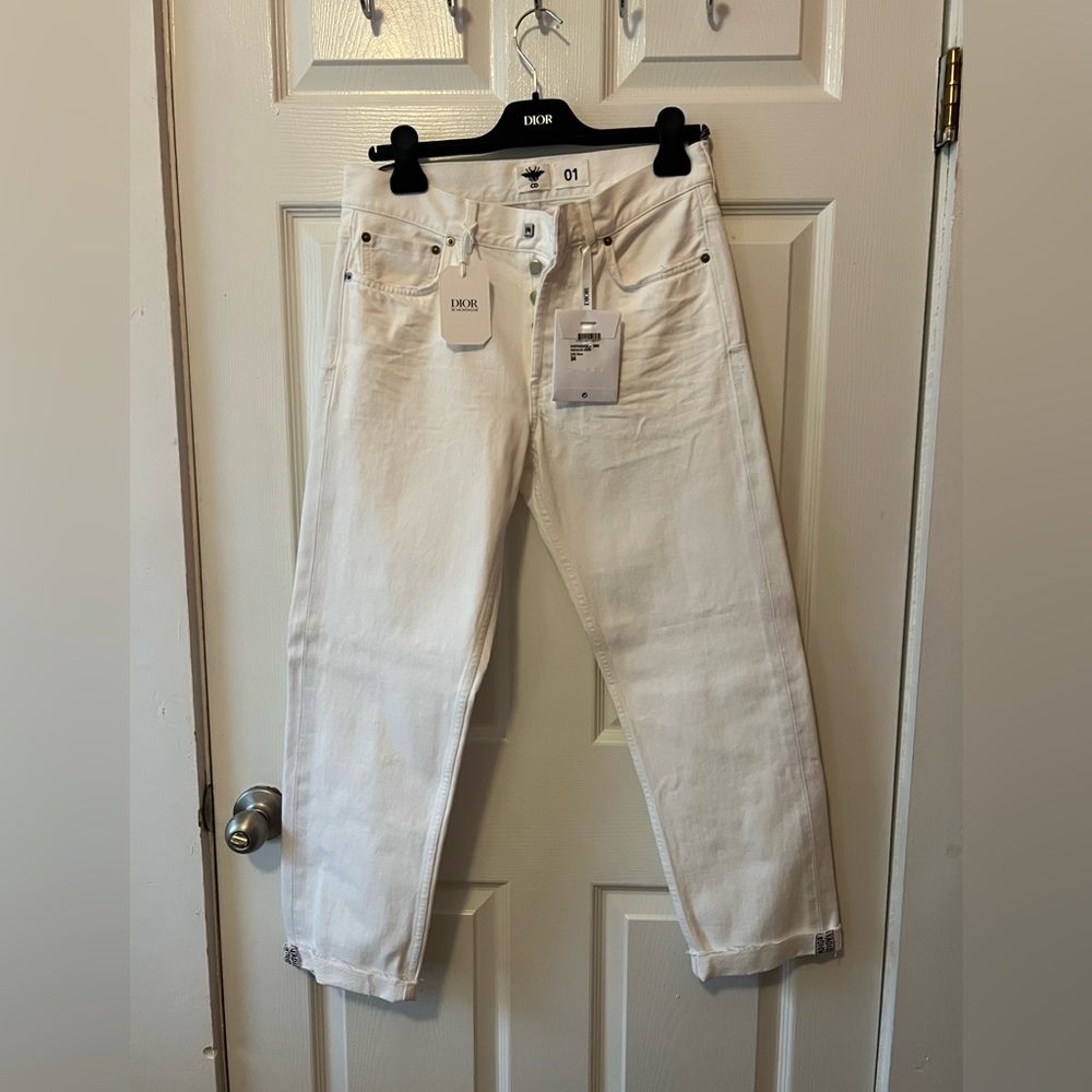 Dior white boyfriend jeans with Christian Dior detail on cuff size EU 34 US 01